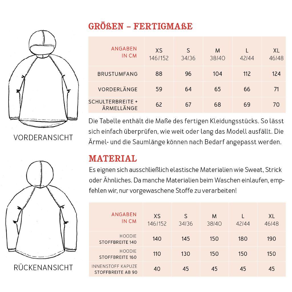 Papierschnittmuster Kapuzenpulli Frau Toni XS-XL